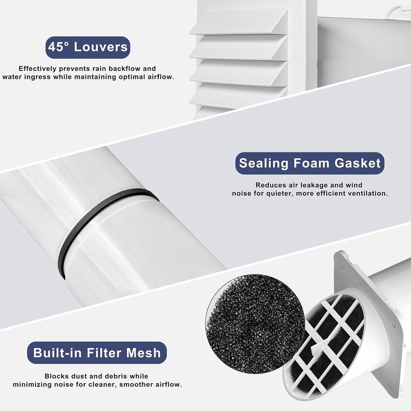 Weiworld 4 Inch Square Passive Air Vent, Adjustable Airflow Ventilation Kit with Extendable Duct - Natural Fresh Air Exchange for Home, Bedroom, Attic (No Motor) - Image 4